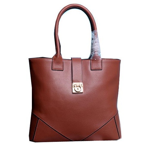 Borsa tote media Ferragamo Pelle di vitello 13725 Marrone