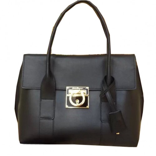 Borsa Tote media Ferragamo in pelle di vitello SF0611 nera