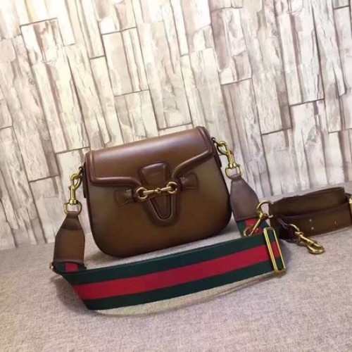 Borsa a tracolla Gucci Lady Web in pelle macchiata a mano 380573 Marrone