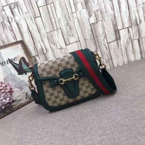 Borsa a tracolla in pelle macchiata a mano Gucci GG Lady Web 380573 verde
