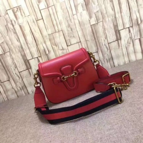 Borsa a tracolla in pelle macchiata a mano Gucci Lady Web 380573 rossa