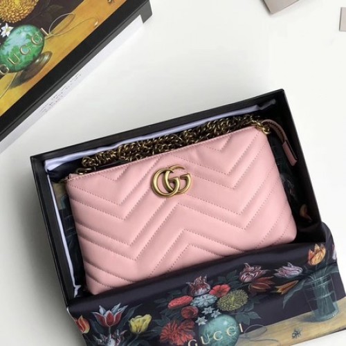 Mini borsa a catena Gucci GG Marmont 443447 rosa chiaro