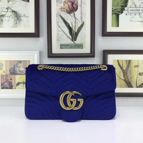 Borsa in velluto ricamato Gucci GG Marmont 443496 blu