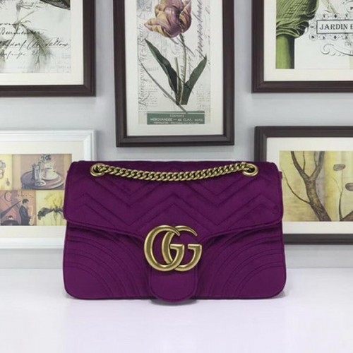 Borsa in velluto ricamato Gucci GG Marmont 443496 Viola
