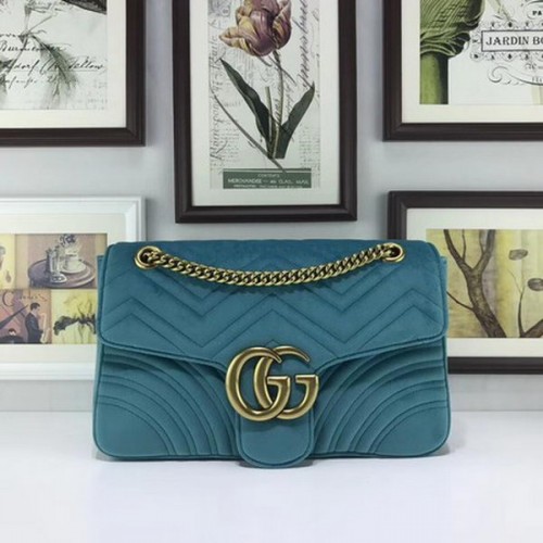 Borsa in velluto ricamato Gucci GG Marmont 443496 SkyBlue