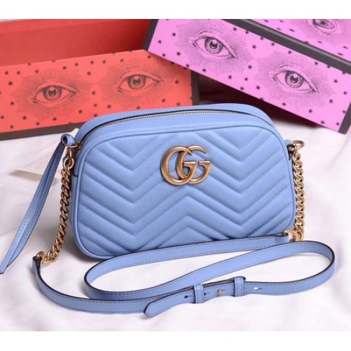 Borsa a tracolla piccola Gucci GG Marmont 447632 SkyBlue