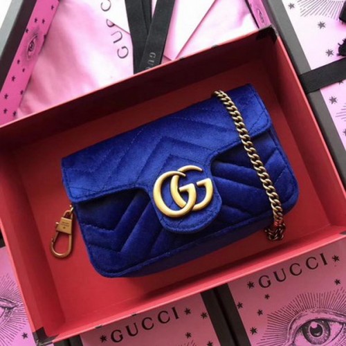 Borsa Gucci GG Marmont Velvet Super Mini 476433 Blu