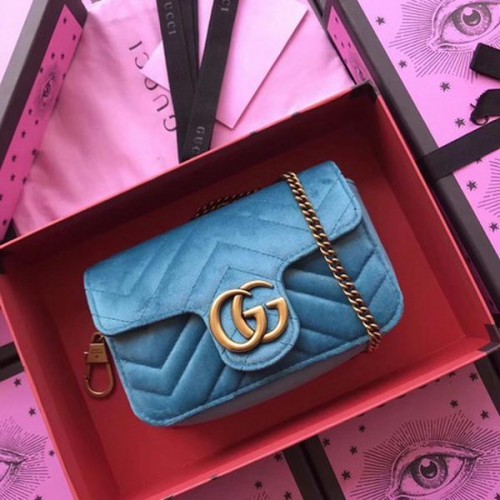 Borsa Gucci GG Marmont Velvet Super Mini 476433 SkyBlue