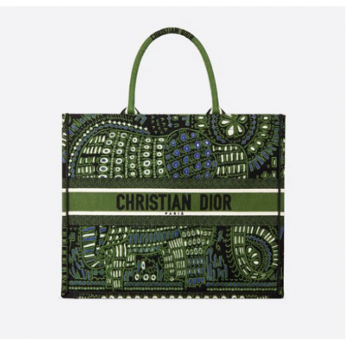 BORSA TOTE DIOR BOOK VERDE BORSA DIOR IN TELA RICAMATA CON ANIMALI M55E