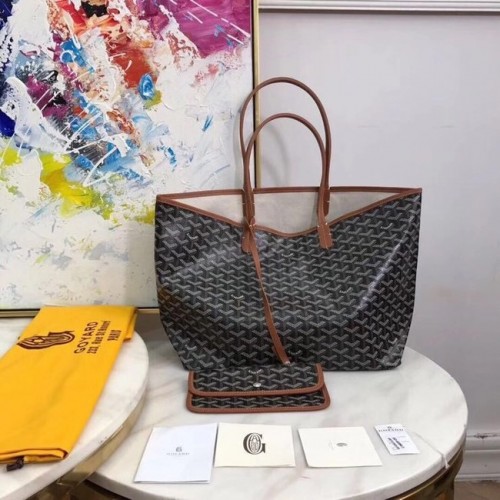 Borsa tote in pelle di vitello Goyard 20207 nera e marrone
