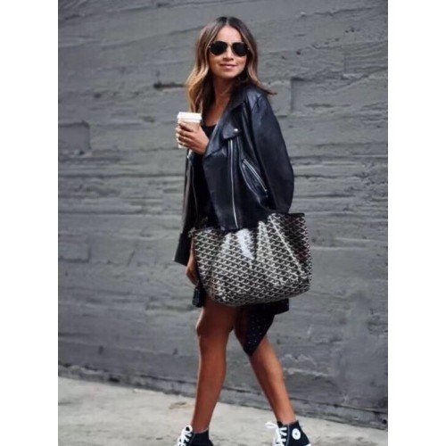 Borsa tote in pelle di vitello Goyard 6783 nera