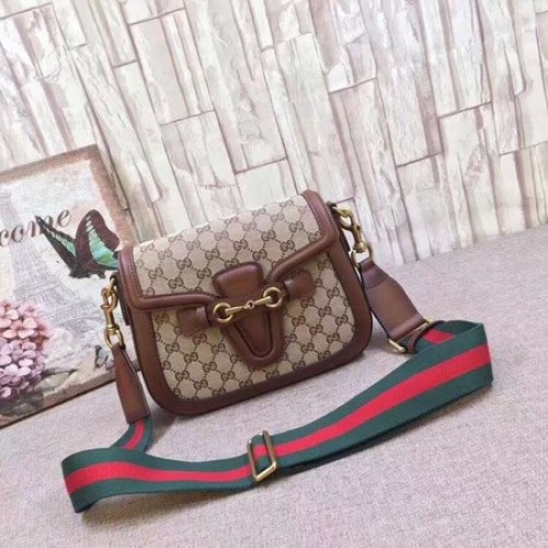 Borsa a tracolla in pelle macchiata a mano Gucci GG Lady Web 380573 marrone