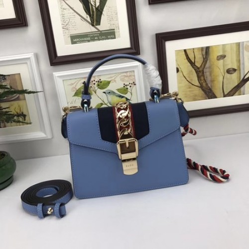 Mini Borsa Gucci Sylvie Lather 470270 Blu