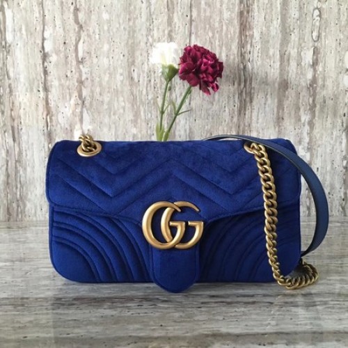 Gucci 443497 Borsa a tracolla in velluto GG Marmont Chevron blu