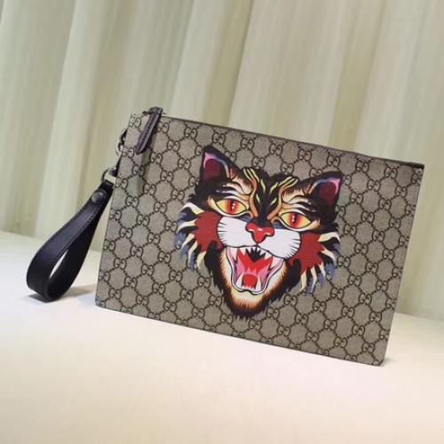 Gucci Angry Cat Stampa GG Supreme Pouch 473904 Gatto arrabbiato