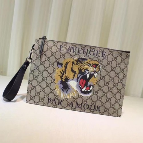 Gucci Angry Cat Stampa GG Supreme Pouch 473904 Tiger
