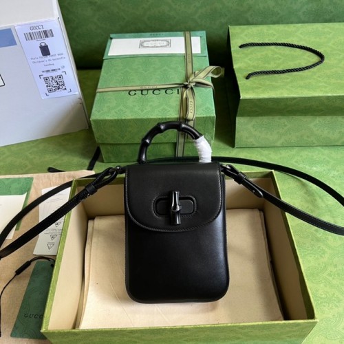 Mini borsa a mano Gucci Bamboo 702106 nera anticata color oro