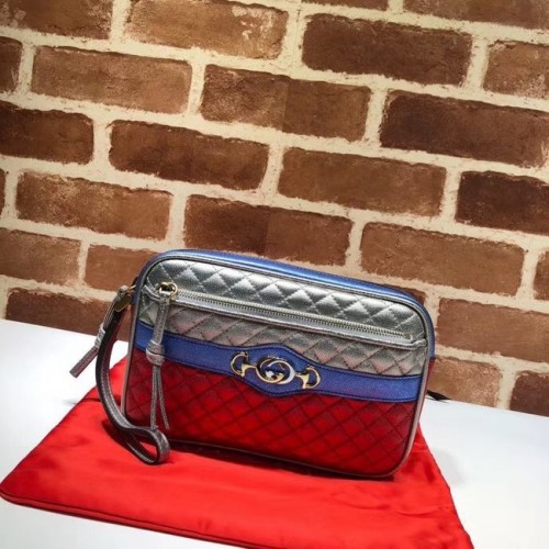 Pochette in pelle di vitello Gucci 447632 blu&rosso&argento