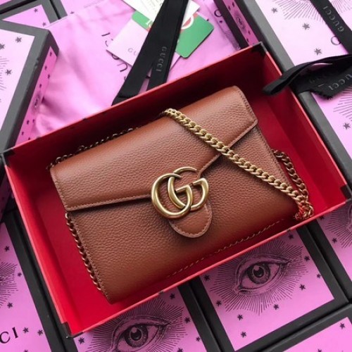 Borsa a tracolla in pelle di vitello Gucci 401232 Caffè