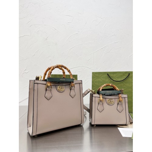 Borsa tote con manico in bambù Gucci Diana 655658 bianco sporco