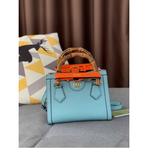 Borsa in pelle originale con manico superiore in bambù Gucci Diana GG 660195 655661 blu chiaro