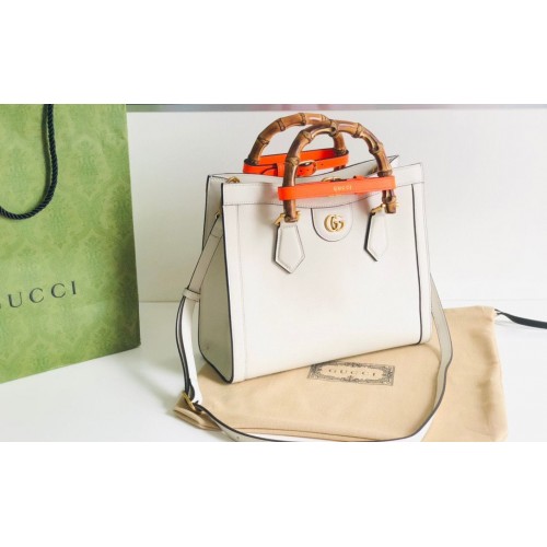Borsa in pelle originale con manico superiore in bambù Gucci Diana GG 660195 bianca