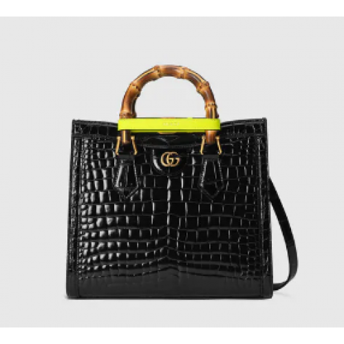Borsa tote Gucci Diana piccola in coccodrillo 660195 Nera