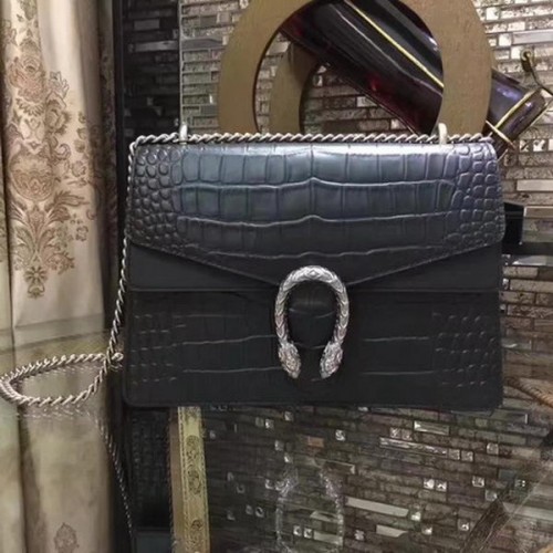 Borsa a tracolla in pelle coccodrillo Gucci Dionysus 400235 nera