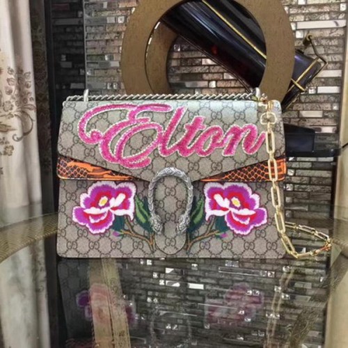 Borsa a tracolla ricamata Gucci Dionysus 400249 Serpente arancione