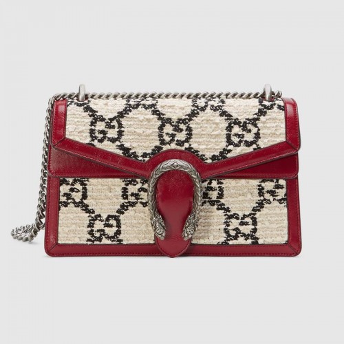 Borsa a tracolla in tweed originale Gucci Dionysus GG 400249 bianca