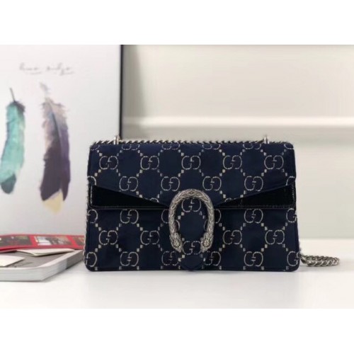 Borsa a tracolla piccola in velluto Gucci Dionysus GG 400249 blu