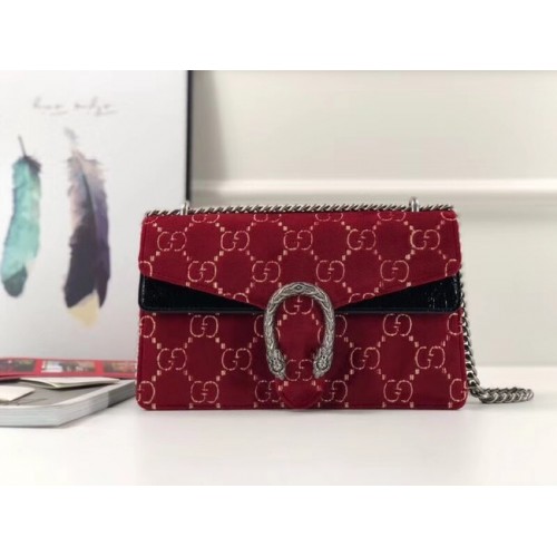 Borsa a tracolla piccola in velluto Gucci Dionysus GG 400249 rossa