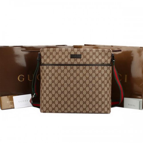 Borsa a tracolla media in tela GG Gucci 189751 marrone