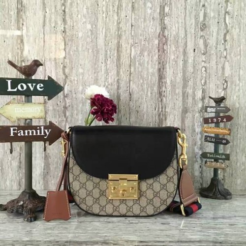 Borsa a tracolla in tela Gucci GG 453189 nera e marrone