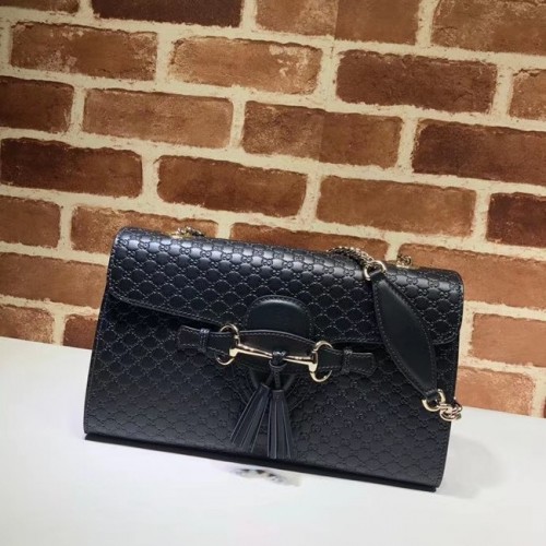 Borsa a tracolla in pelle GG Gucci 449635 nera