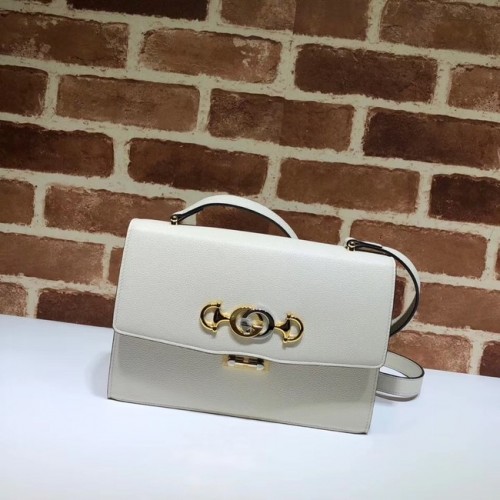 Borsa a tracolla in pelle GG Gucci 576388 bianca