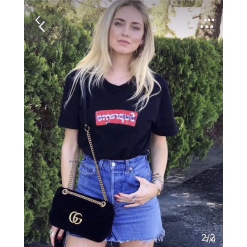 Borsa a tracolla in velluto Gucci GG Marmont Chevron 443497 nera