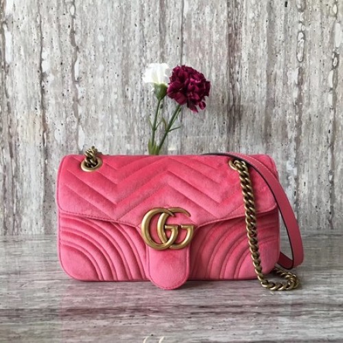 Borsa a tracolla in velluto Gucci GG Marmont Chevron 443497 Rosa