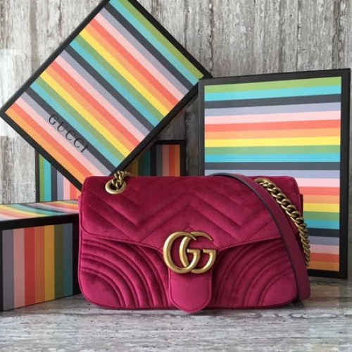 Borsa a tracolla in velluto Gucci GG Marmont Chevron 443497 rosa