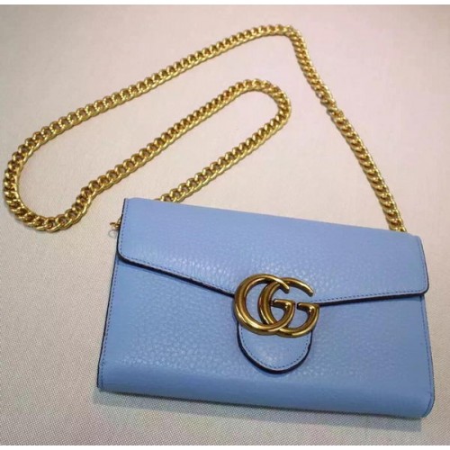 Mini borsa a catena in pelle Gucci GG Marmont 401232 blu