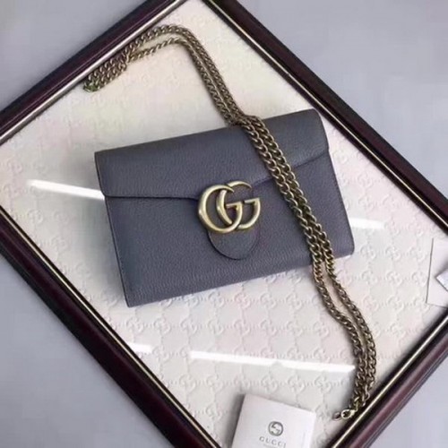 Mini borsa a catena in pelle Gucci GG Marmont 401232 grigia