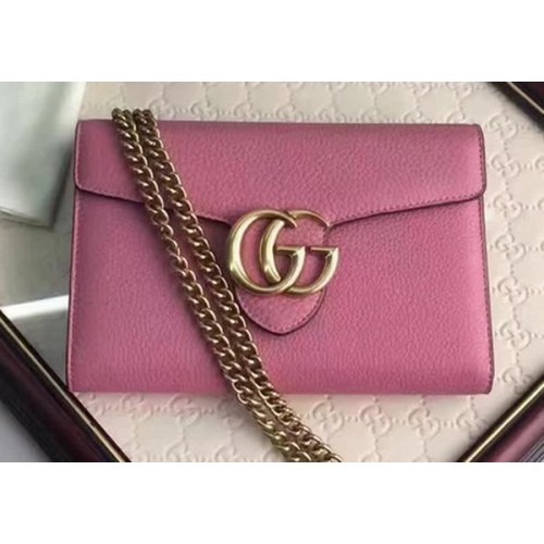 Mini borsa a catena in pelle Gucci GG Marmont 401232 Rosa