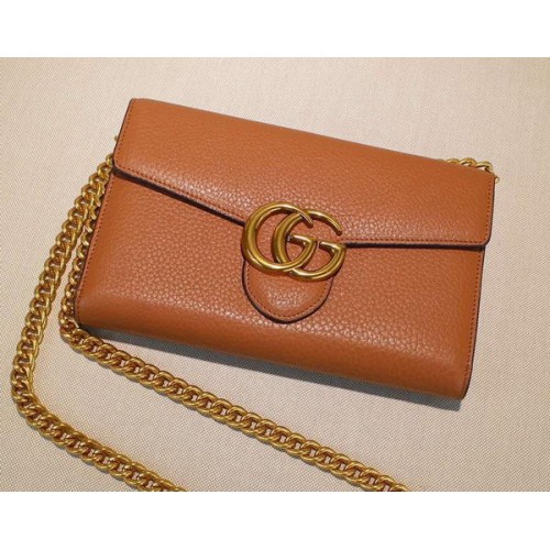 Mini borsa a catena in pelle Gucci GG Marmont 401232 Grano