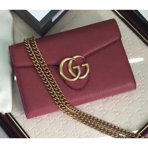 Mini borsa a catena in pelle Gucci GG Marmont 401232 Vino