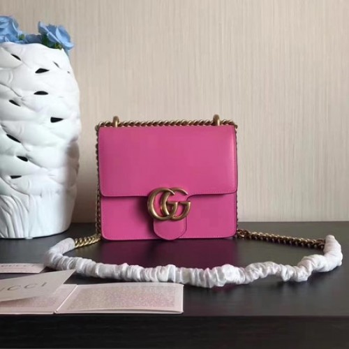 Mini borsa a catena in pelle Gucci GG Marmont 431384 Rosa