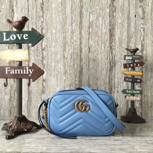 Borsa a tracolla mini Gucci GG Marmont Matelasse 448065A blu