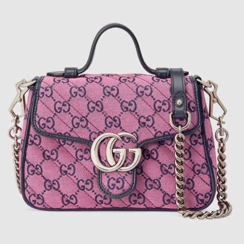 Borsa Gucci GG Marmont Multicolor mini con manico superiore 583571 Rosa e blu