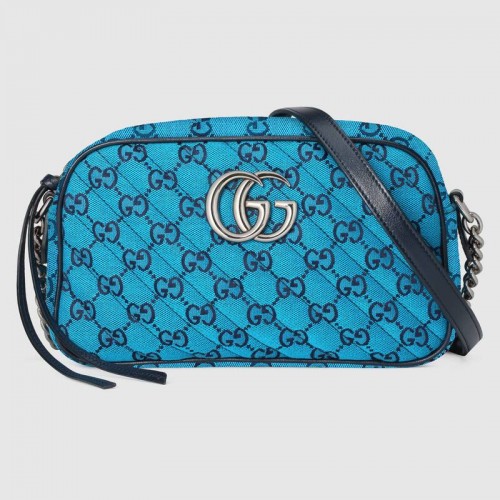 Borsa a tracolla piccola Gucci GG Marmont Multicolor 447632 blu