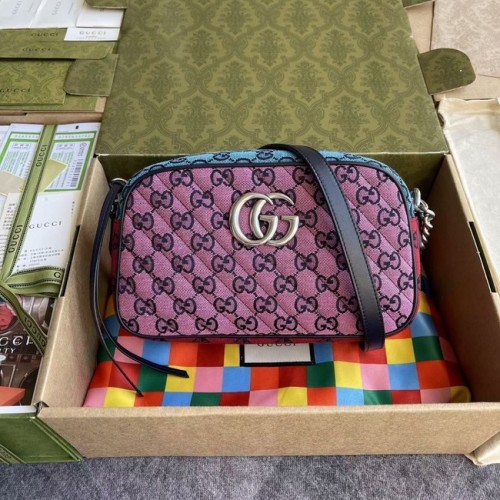Borsa a tracolla piccola Gucci GG Marmont Multicolor 447632 Green&yellow&redpowder