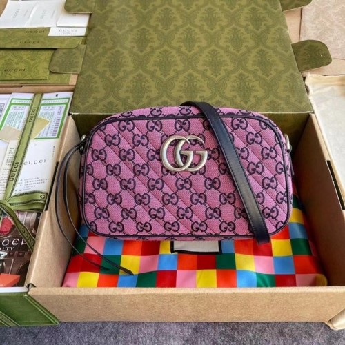 Borsa a tracolla piccola Gucci GG Marmont Multicolor 447632 rosa